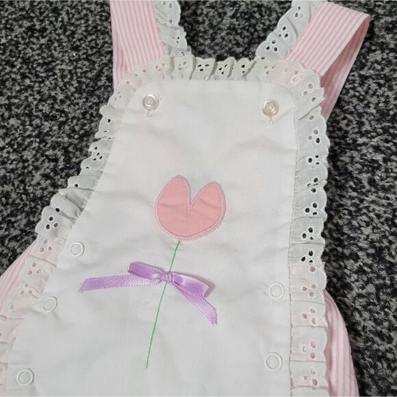 Vintage Tulip Eyelet Lace Striped Romper - Picture 2 of 5